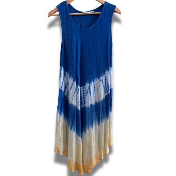 Cleopatra ONE SIZE Beach Dress Cover Up Tie Dye Flowy Butter Yellow Blue Bold - Picture 1 of 9